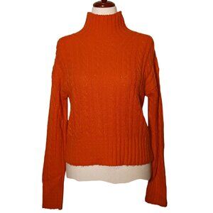 French Connection Vibrant Orange/Emberglow Cable Knit High Mock Neck Sweater M